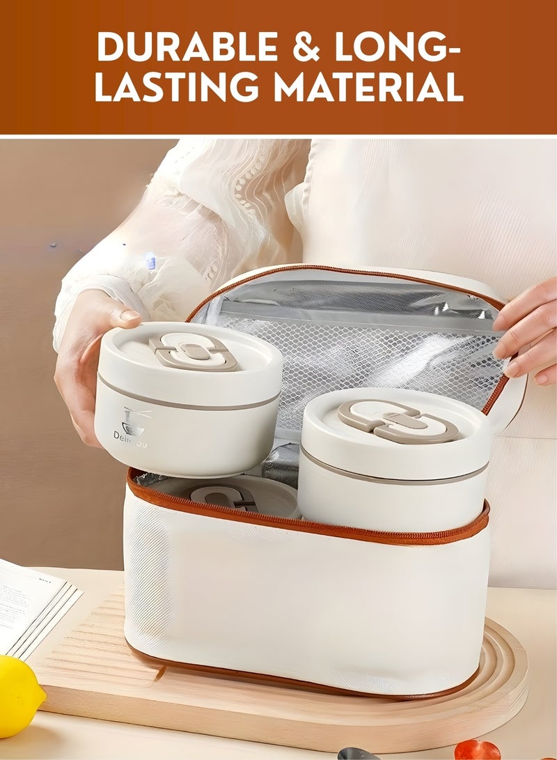 زستو علبة غداء حرارية قابلة للتسخين بالميكروويف، حاويات غداء معزولة محمولة مع حقيبة، مانعة للتسرب وقابلة للتكديس، حافظة طعام من الستانلس ستيل للبالغين والأطفال، مجموعة من 3 صناديق بنتو معزولة متعددة الطبقات - Image 4